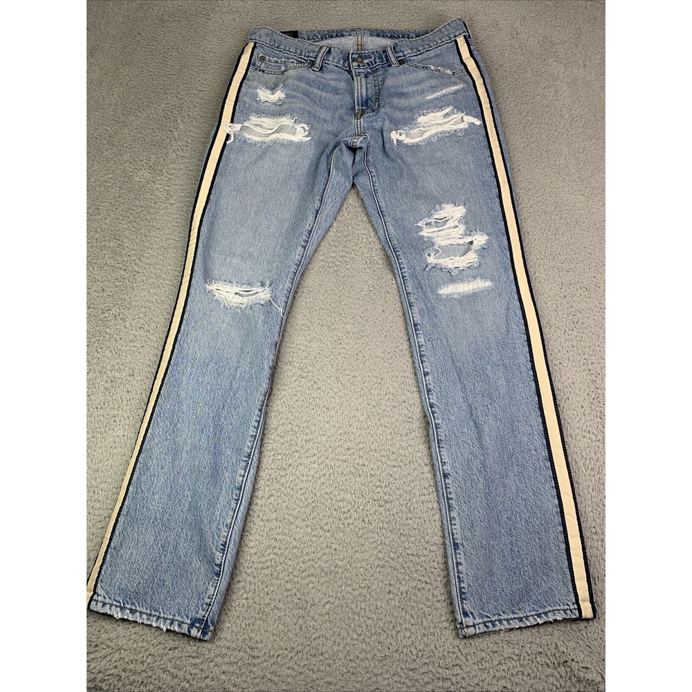 Abrecrombie Fitch Jeans Mens 32x32 Langdon Slim Denim Stripe Factory Distressed
